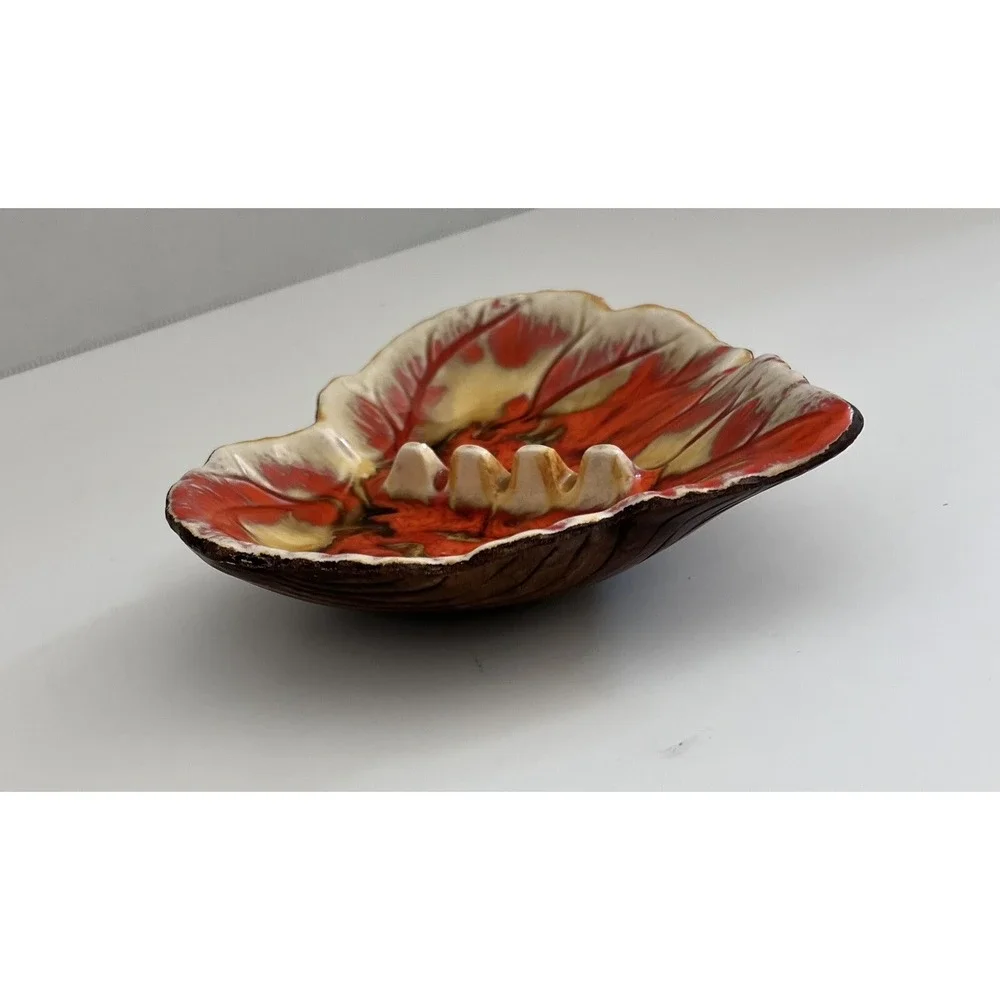 Vtg 1963 Leaf Ashtray No. 779 By Treasure Craft Orange Brown